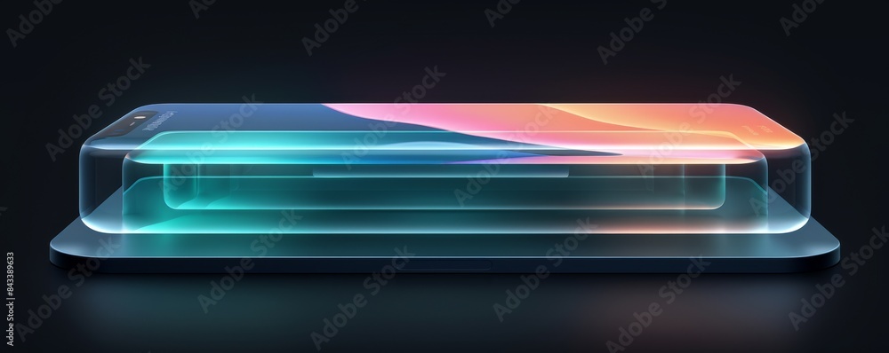Poster modern smartphone with layered display on dark blue gradient background