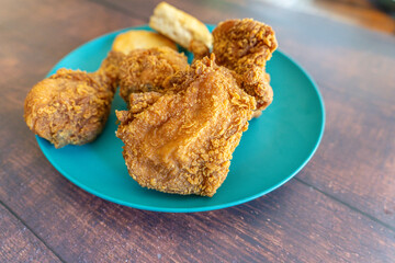 Deep fried chicken with biscuits ready to eat