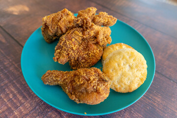 Deep fried chicken with biscuits ready to eat
