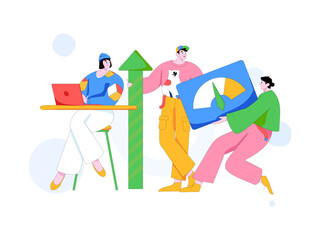 Flat vector illustration of business people operating work scene
