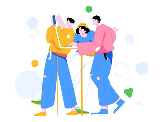 Flat vector illustration of business people operating work scene
