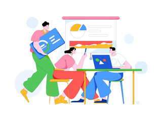 Flat vector illustration of business people operating work scene

