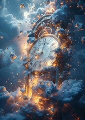Surreal 3D Abstract Background with Floating Clock Pieces
