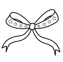 cute USA patriotic Independence day coquette Ribbon bow outline doodle coloring illustration	
