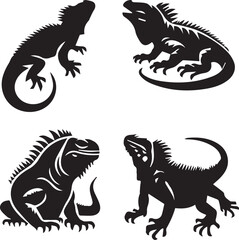 set of silhouettes of Marine Iguana