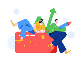 Flat vector illustration of business people operating work scene
