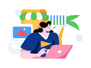 Flat vector illustration of business people operating work scene
