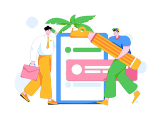 Flat vector illustration of business people operating work scene
