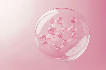 Molecular in bubble concept skin care cosmetics illustration isolated on a pastel color background. Collagen Skin Serum with Vitamin banner