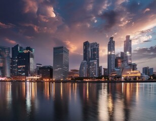 Fototapeta premium city, night, skyline, cityscape, traffic, downtown, building, urban, light, highway, road, street, sunset, business, architecture, dusk, sky, view, car, skyscraper, china, lights, evening, seattle, sk