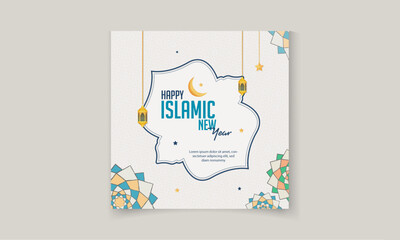Happy Muharram and Islamic New Year greeting poster for social media post design template