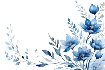 Abstract floral art background vector Botanical watercolor hand painted gentle blue flowers and leaf branch with line art on white background Generative Ai
