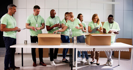 Food Bank Humanitarian Aid In Donation Boxes