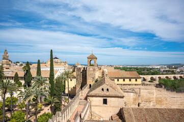 Tower and wall of Alcazar in Cordoba, Spain