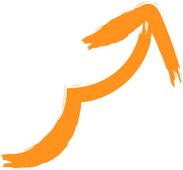 Hand-drawn orange arrow in brush calligraphy vector illustration isolated on a transparent background.