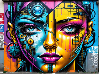 cyberpunk futuristic hacker graffiti street art Generative Ai