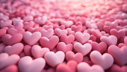Abstract background featuring a pattern of pink hearts, creating a soft and romantic design. Gentle and whimsical, evoking feelings of love and tenderness with a soothing pink color palette.
