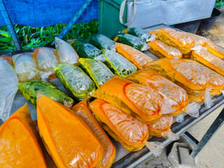 plastic bags containing processed cooked vegetables. concept illustration of the dangers of plastic...
