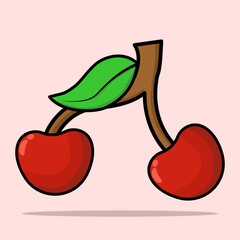 Cherry Fruit Concept, sweet food concept, Delicious Healthy Organic Food Concept Flat Food Table, Fresh fruit illustration, Cute cute cherry fruit character, Flat Cartoon Vector on background.