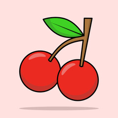 Cherry Fruit Concept, sweet food concept, Delicious Healthy Organic Food Concept Flat Food Table, Fresh fruit illustration, Cute cute cherry fruit character, Flat Cartoon Vector on background.