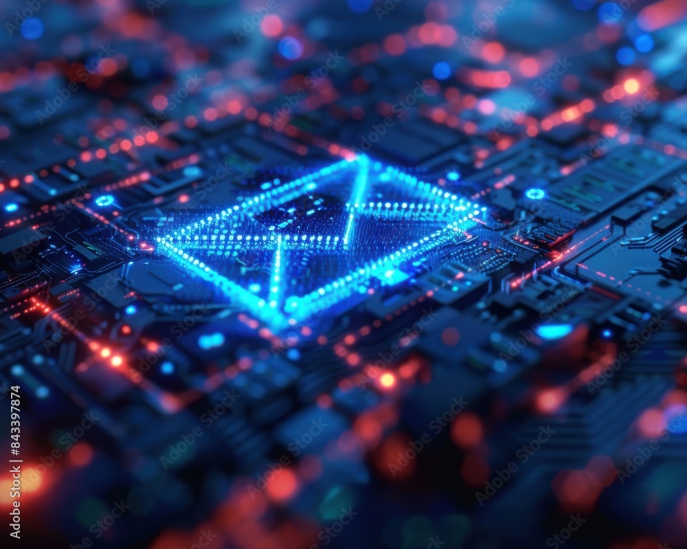 Poster abstract digital circuitry with neon glowing elements, showcasing futuristic technology and complex 