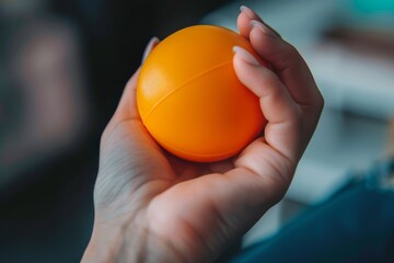 A close-up of a person's hand holding a stress ball tightly, indicating high stress levels