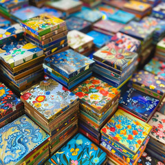 Hand-Painted Tiles Stacks Piled in Azure Blue: Unique and Artistic Touches for Your Home Decor