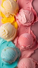 Closeup of Colorful Ice Cream Scoops With Melted Drips