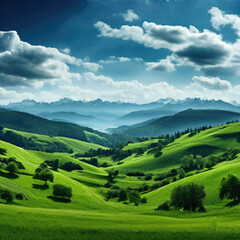 Panoramic green hills