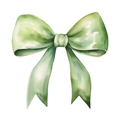 a transparent PNG file of a watercolor green bow ribbon for a graphic resource