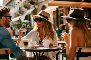 Friends Spending Time Together Drinking Coffee and Smiling. Lifestyle Concept.