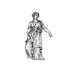 Vintage retro ancient Greek women standing pose vector art illustration