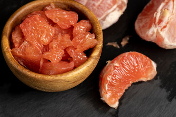 slices of peeled grapefruit close-up