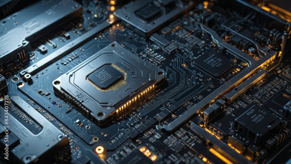 Poster close up of a computer motherboard with a cpu