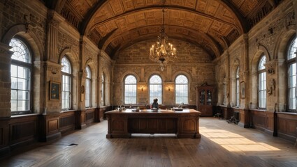 Obraz premium Antique Wooden Desk in a Historic Room