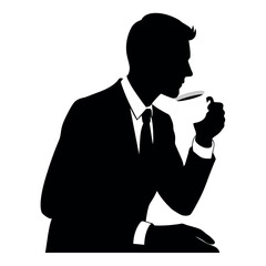 A business man Drink tea or coffee standing pose vector silhouette isolated white background