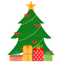 christmas tree and gifts box illustration