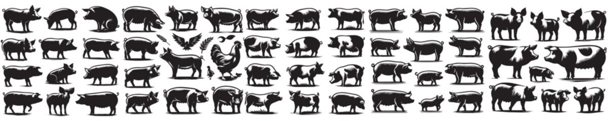 vector set of pigs with a simple silhouette style