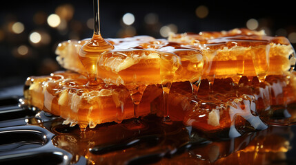 A honeycomb with honey dripping down it