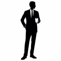 A business man Drink tea or coffee standing pose vector silhouette isolated white background