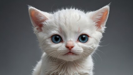 Obraz premium Cute White Kitten with Blue Eyes