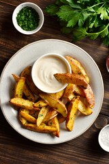 Baked potato wedges with sauce