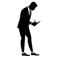 A business man walking and reading book vector silhouette isolated white background