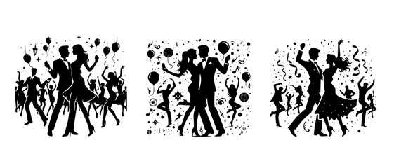 Salsa Dancing Couple , group dancing. Party dancing silhouette black filled vector Illustration icon, popular Latin dance form.