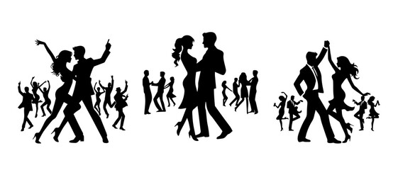 Obraz premium Salsa Dancing Couple , group dancing. Party dancing silhouette black filled vector Illustration icon, popular Latin dance form.