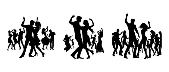 Salsa Dancing Couple , group dancing. Party dancing silhouette black filled vector Illustration icon, popular Latin dance form.