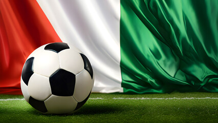 Naklejka premium The symbolic power of success and victory. soccer ball on Italy flag background. Generative Ai.