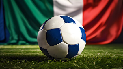 Naklejka premium The symbolic power of success and victory. soccer ball on Italy flag background. Generative Ai.