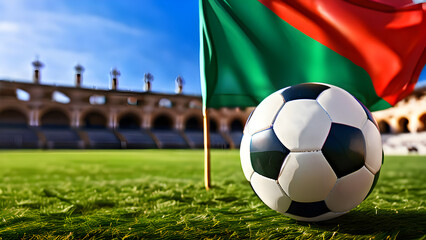 Naklejka premium The symbolic power of success and victory. soccer ball on Italy flag background. Generative Ai.