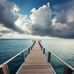 Obraz premium Dock pier in the ocean with cloudy sky